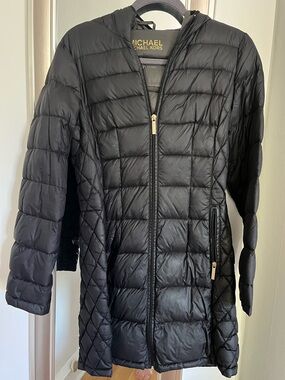 Michael Kors Black Quilted Hooded Puffer Coat